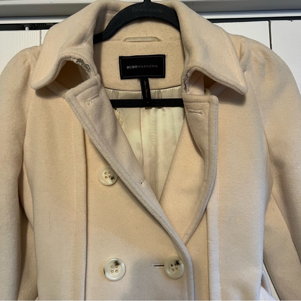 BCBG MAXAZRIA Cream Wool Blend Trench Coat —Size XS - Picture 5 of 15